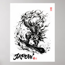 Poster Snowboard Brush Art - Snowboarder Raijin God