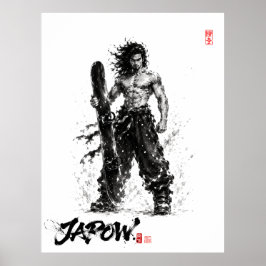 Poster Snowboard Brush Art - Standing Samurai Musashi