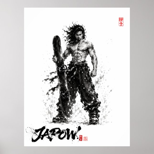Poster Snowboard Brush Art - Standing Samurai Musashi (Frente)