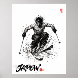 Poster Snowboard Brush Art - Standing Samurai Musashi ski