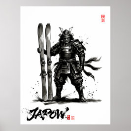 Poster Snowboard Brush Art - Standing Samurai Ski