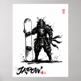 Poster Snowboard Brush Art - Standing Samurai Snowboard