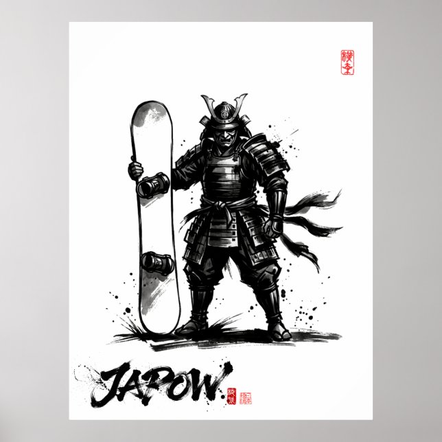 Poster Snowboard Brush Art - Standing Samurai Snowboard (Frente)