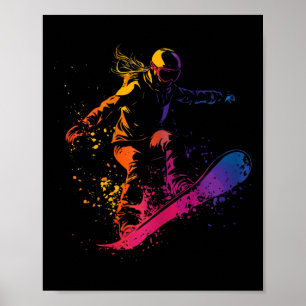 Poster Snowboard Color Paint Splash Snowboarder Downhi