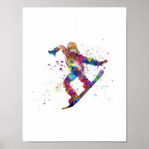 Poster Snowboard em aquarela