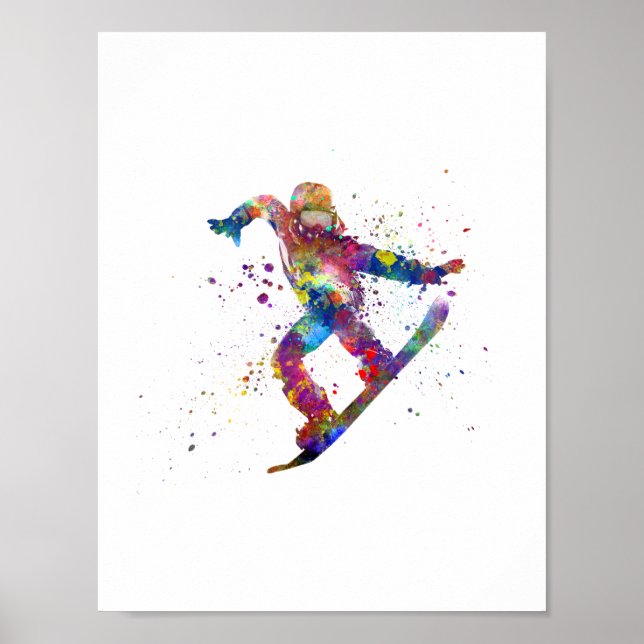 Poster Snowboard em aquarela (Frente)