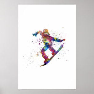 Poster Snowboard em aquarela