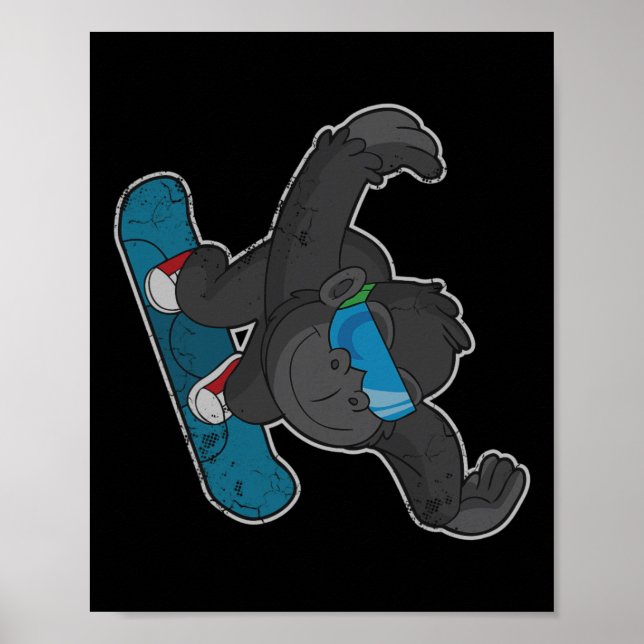 Poster Snowboard Gorilla Snowboard Men Mulheres Rapazes (Frente)