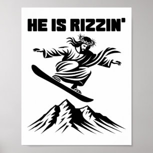 Poster Snowboard Jesus Cristo Snowboard Rizzin' Snow C
