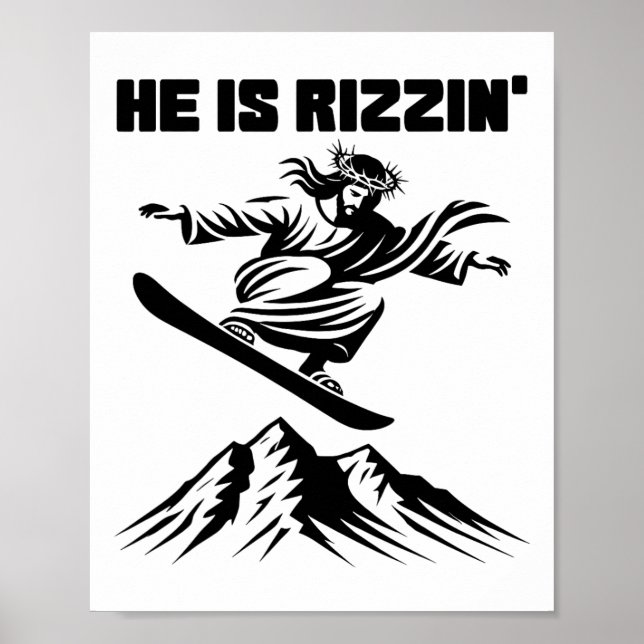 Poster Snowboard Jesus Cristo Snowboard Rizzin' Snow C (Frente)