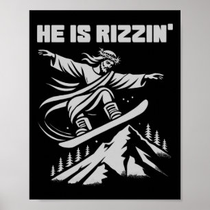 Poster Snowboard Jesus Cristo Snowboard Rizzin' Snow C