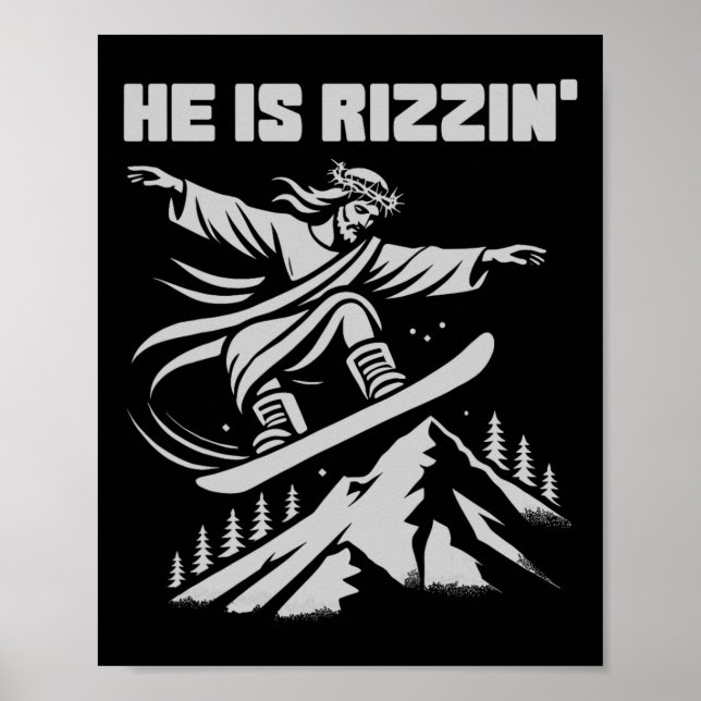 Poster Snowboard Jesus Cristo Snowboard Rizzin' Snow C (Frente)