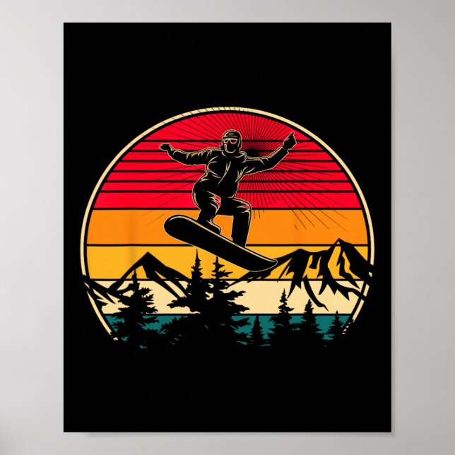 Poster Snowboard Retro Sunset Style Snowboard Winter S (Frente)