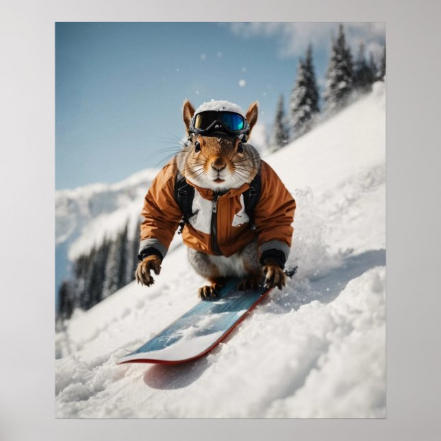 Poster Snowboard Squirrel Wintertime Whimsper Animal (Frente)