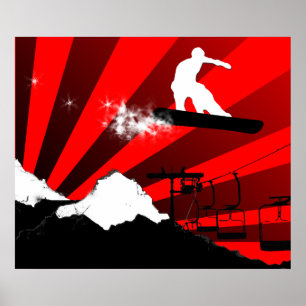 Pôster snowboard. vermelho.