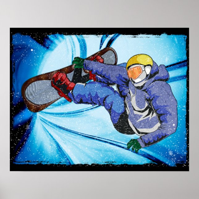 Pôster Snowboarder em Edgy Snowstorm (Frente)