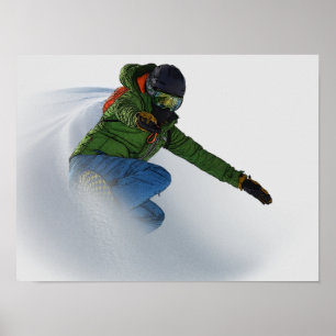 Poster Snowboarder Em Pó