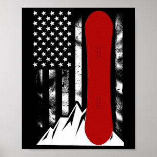 Poster Snowboarding Bandeira Americana Esqui Snowboard Pa