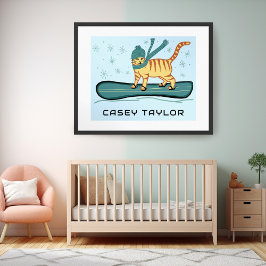 Poster SNOWBOARDING Tabby Cat Funny CUSTOM Nursert