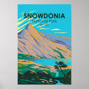 Poster Snowdonia National Park Wales Lake Glaslyn Vintage