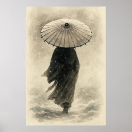 Poster Snowfall Silence: Umbrella in the Winter Mist