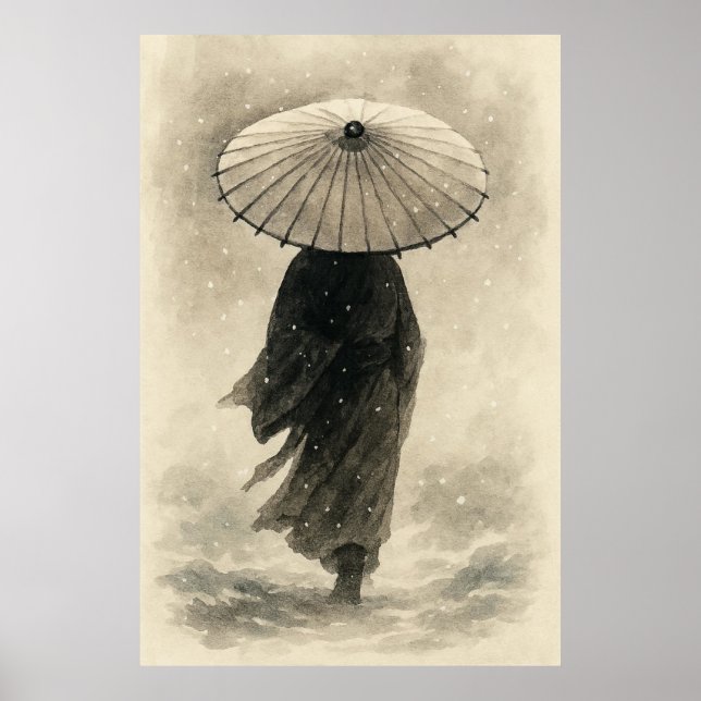 Poster Snowfall Silence: Umbrella in the Winter Mist (Frente)