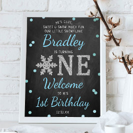 Poster Snowflake Winter Chalkboard primeiro aniversario B