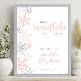 Poster Snowflake Winter Girl Baby Shower Welcome Sign