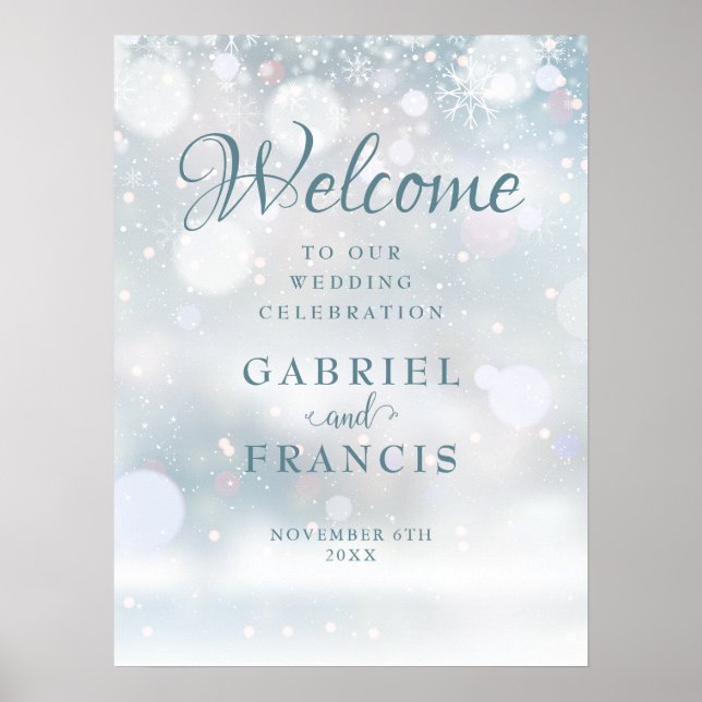 Poster Snowflakes Winter Wedding Welcome Sign (Frente)