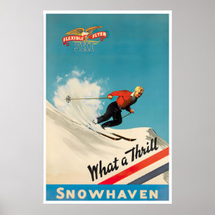 Poster Snowhaven Arte Antigo Cartaz de Esqui Idaho Retro