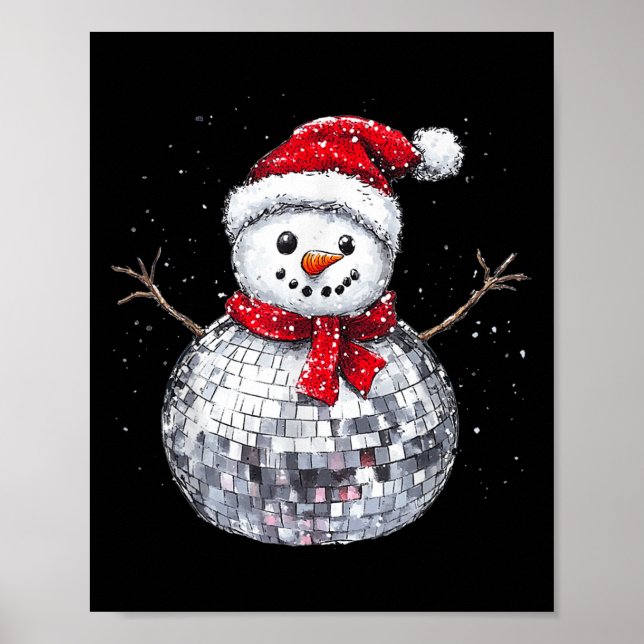 Poster Snowman Christmas Retro Santa Hat Disco Ball Match (Frente)