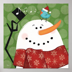 Poster Snowman de Natal com Bird