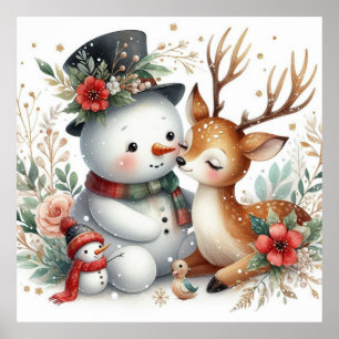 Poster Snowman E Reindeer Amigos