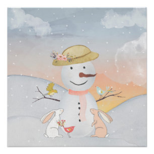 Pôster Snowman e Winter Woodland Amigos