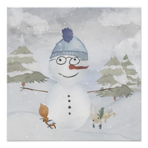 Pôster Snowman e Winter Woodland Amigos