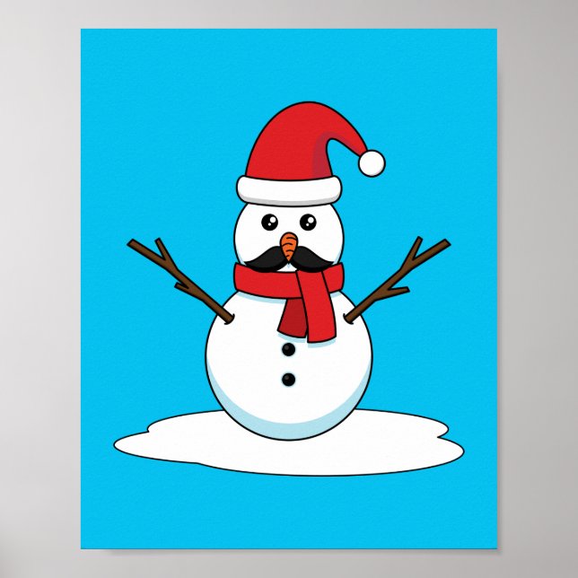 Poster Snowman engraçado com bigode e papagaio (Frente)