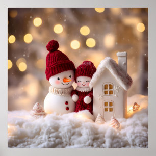 Poster Snowman Frosty Siblings Winter Joy