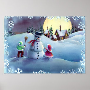 Pôster SNOWMAN & KIDS por SHARON SHARPE