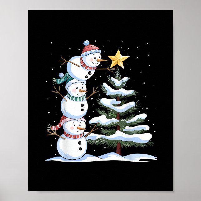 Poster Snowman Merry Christmas Santa Claus Tree Snow Fami (Frente)