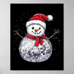Poster Snowman Natal Retro Santa Hat Disco Ball Match