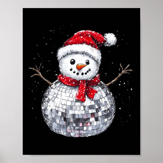 Poster Snowman Natal Retro Santa Hat Disco Ball Match (Frente)