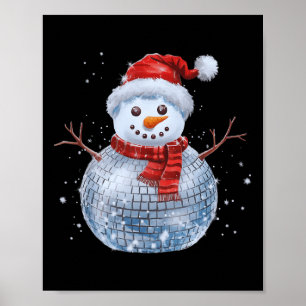 Poster Snowman Natal Retro Santa Hat Disco Ball Match