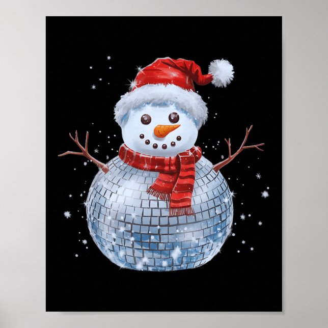 Poster Snowman Natal Retro Santa Hat Disco Ball Match (Frente)