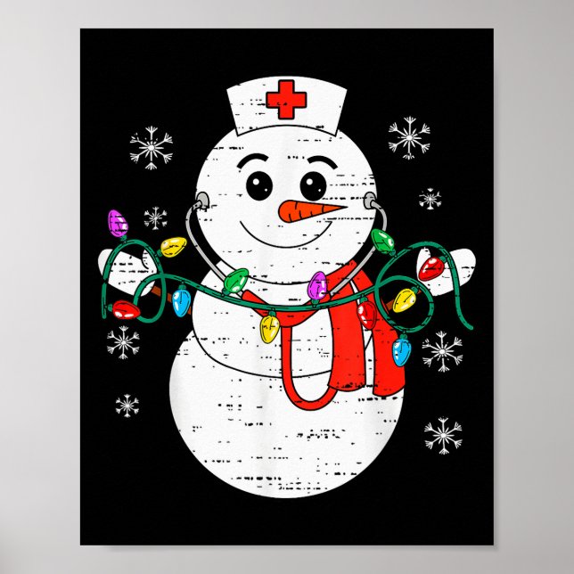 Poster Snowman Nurse Christmas Stethoscope Xmas Scrub Top (Frente)
