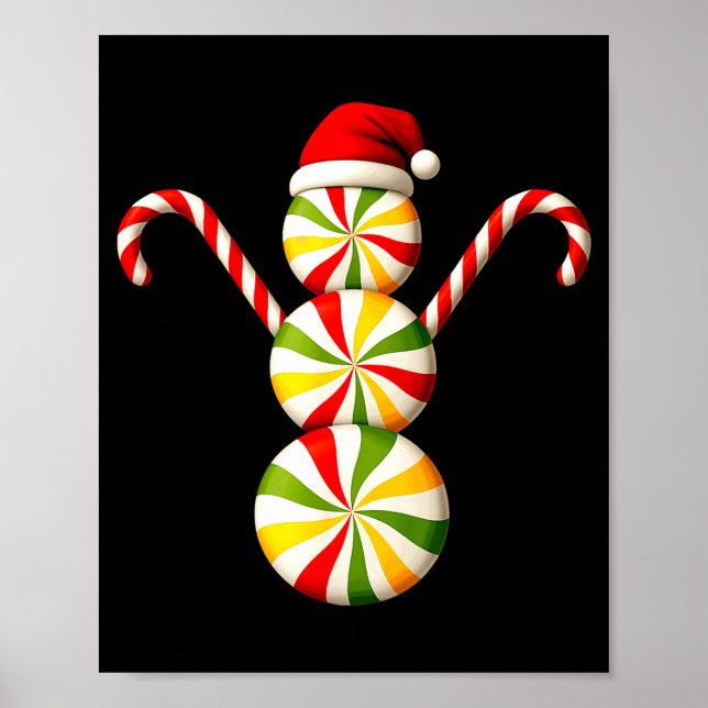 Poster Snowman Peppermint Candies Merry Christmas Pajamas (Frente)