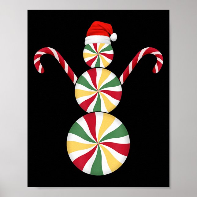 Poster Snowman Peppermint Candies Merry Christmas Pajamas (Frente)