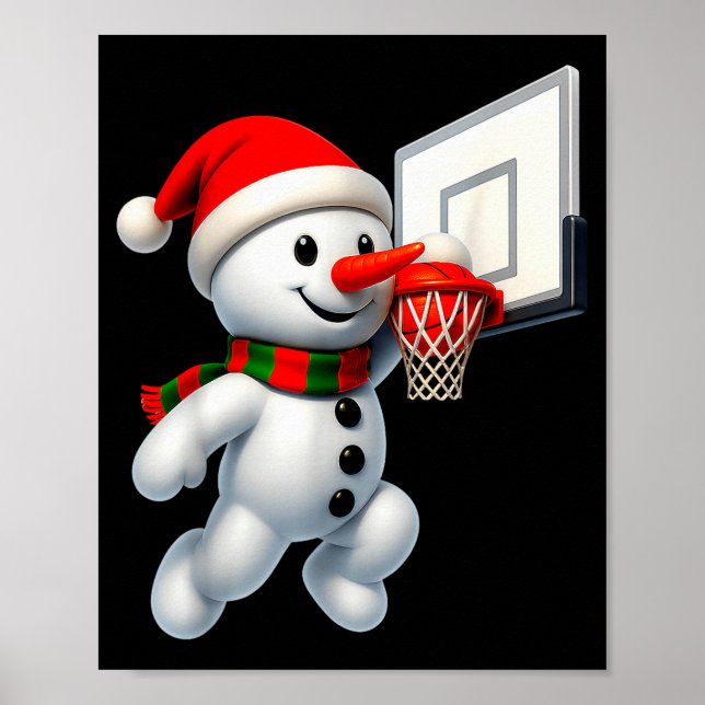 Poster Snowman Playing Basketball Merry Christmas Pajamas (Frente)