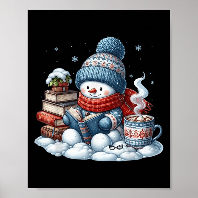Poster Snowman Reading Books Lovers Librarian Bookworm Ch (Frente)