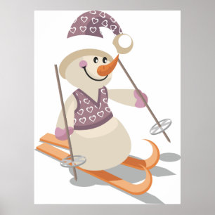 Poster Snowman Skiing