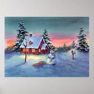 Poster SNOWMAN & SLED por SHARON SHARPE